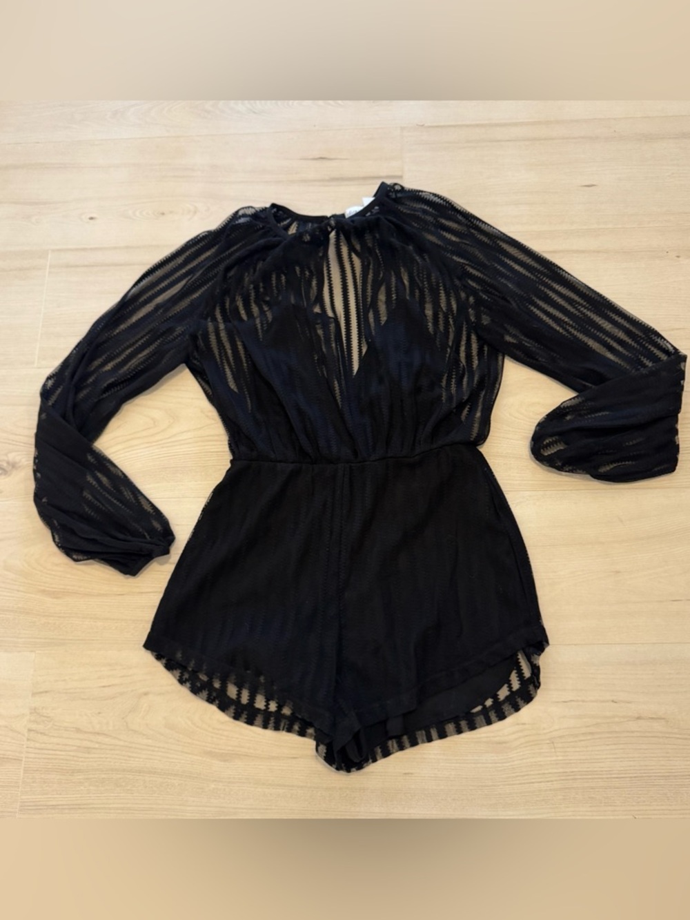Alice McCall Black Sheer Long-Sleeve Romper with Layered Shorts